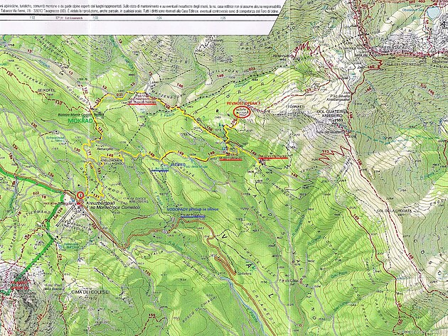Turistick mapa Passo Monte Croce s vyznaenou trasou - iteln po rozkliknut a pouit nstroje "lupa"