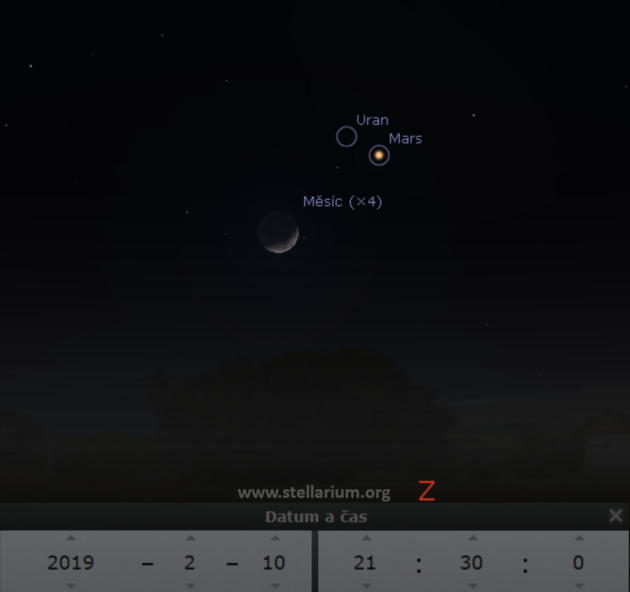 10. 2. 2019 - setkn Msce, Marsu a Uranu na veern obloze