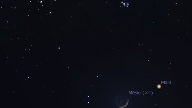 11. 3. 2019 - dorstajc Msc mezi Marsem, Plejdami a Aldebaranem v souhvzd Bka.