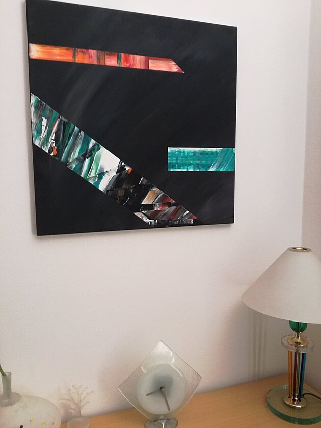 Obraz, kter� mi k V�noc�m v�noval m�j syn, je to jeho vlastn� tvorba. P�edstavuje cestu dvou lid�. Rozm�r 50 x 50 cm.