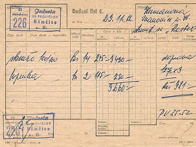 Skrue v celkov hodnot 3.660 Ks zakoupen v roce 1982