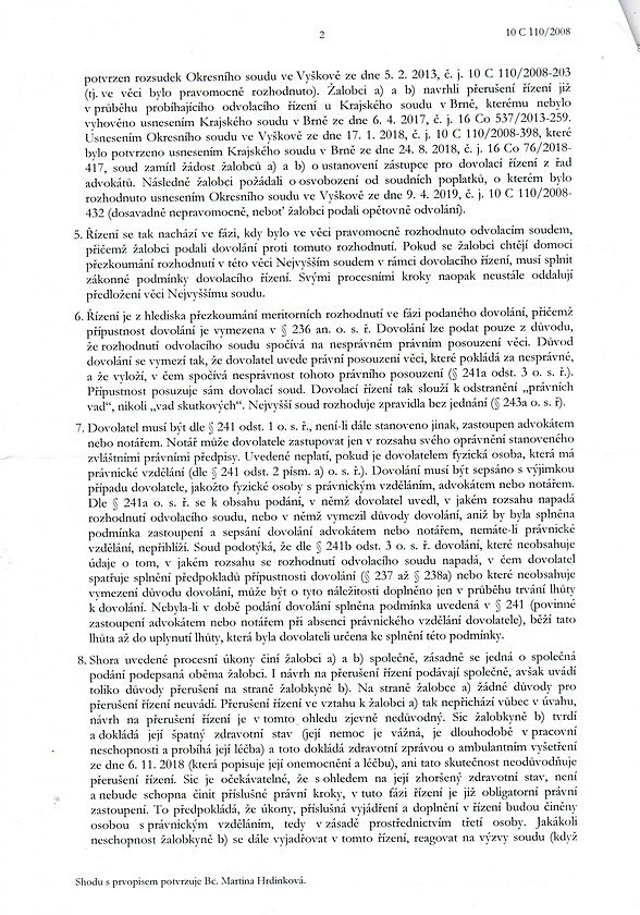 Usnesen Okresnho soudu ve Vykov, . j. 10 C 110 / 2008  441  soudce JUDr. Mgr. Ale Vylam - str. 2