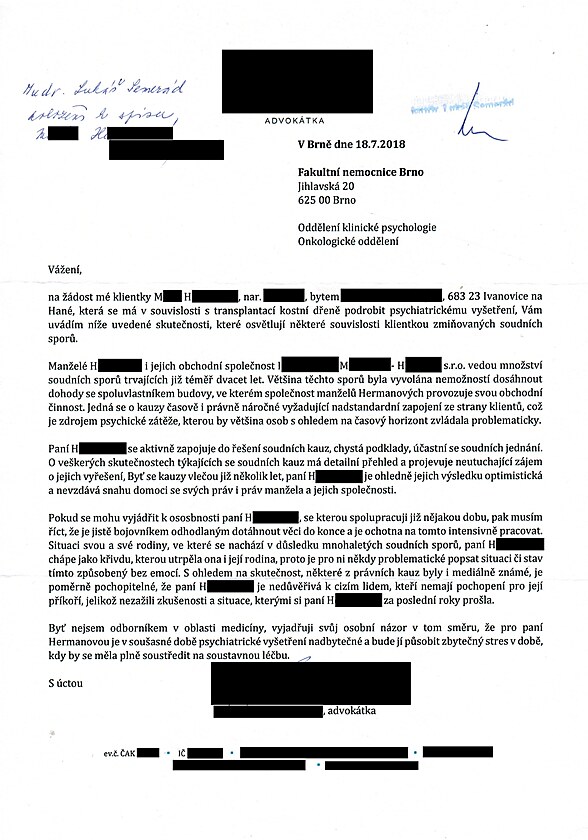 Vyjádření advokátky - ze dne 18. 7. 2018