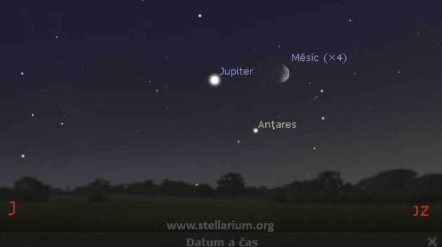 5. 9. 2019 - seskupen Msce, Jupiteru a hvzdy Antares ze souhvzd tra.