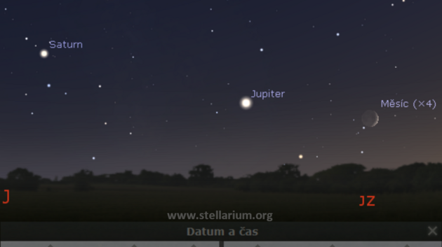 2. 10. 2019 - dorstajc Msc spolu s Jupiterem a Saturnem na veern obloze.