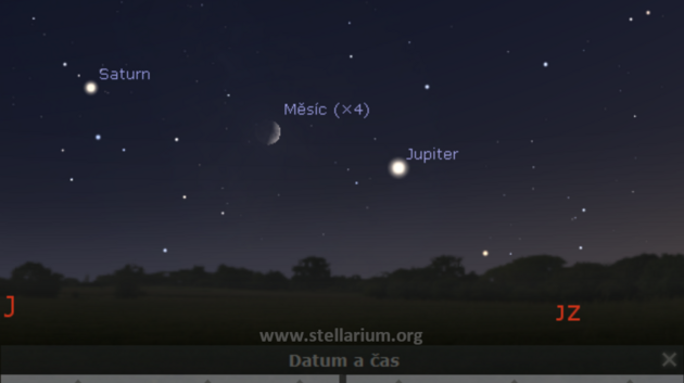 4. 10. 2019 - dorstajc Msc spolu s Jupiterem a Saturnem na veern obloze.