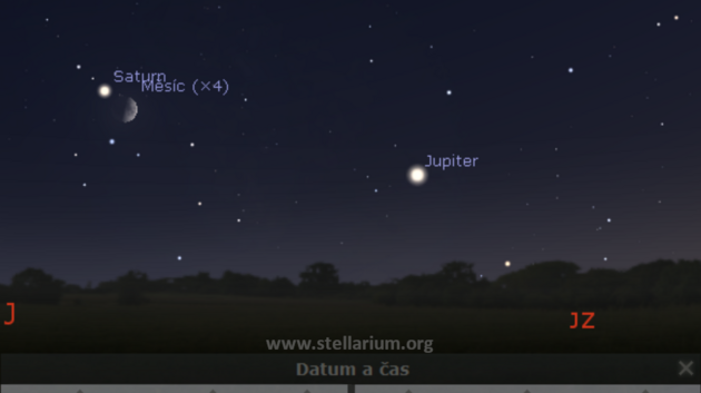 5. 10. 2019 - dorstajc Msc spolu s Jupiterem a Saturnem na veern obloze.