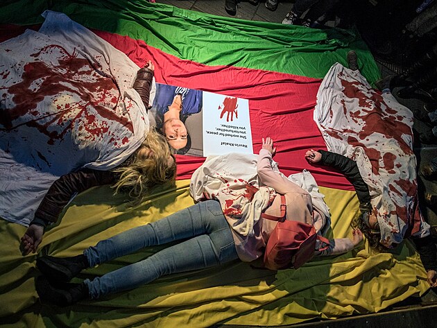 Demonstrace proti tureck�mu prezidentovi Erdoganovi, Budape��.