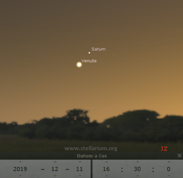 11. 12. 2019 - Venue v konjunkci se Saturnem veer nad jihozpadnm obzorem.