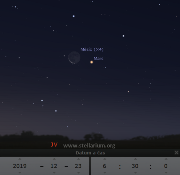 23. 12. 2019 - couvajc Msc v blzkosti Marsu pozorovateln rno na jihovchod.
