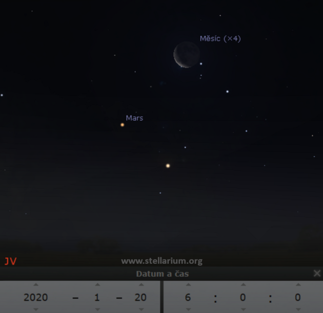 20. 1. 2020 - Msc, Mars a Antares na rann obloze.