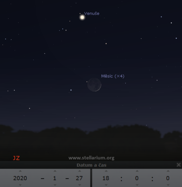 27. a 28. 1. 2020 - srpek Msce s Venu na veern obloze.