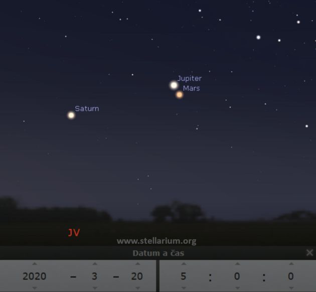 20. 3. 2020 - Mars v konjunkci s Jupiterem.