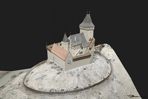 Hypotetick podoba Novho hradu po jeho dostavb. Pohled k severu. Autor modelu P. Dvok; foto J. Vrabec, 2017;  MMP, inv. . H 239516