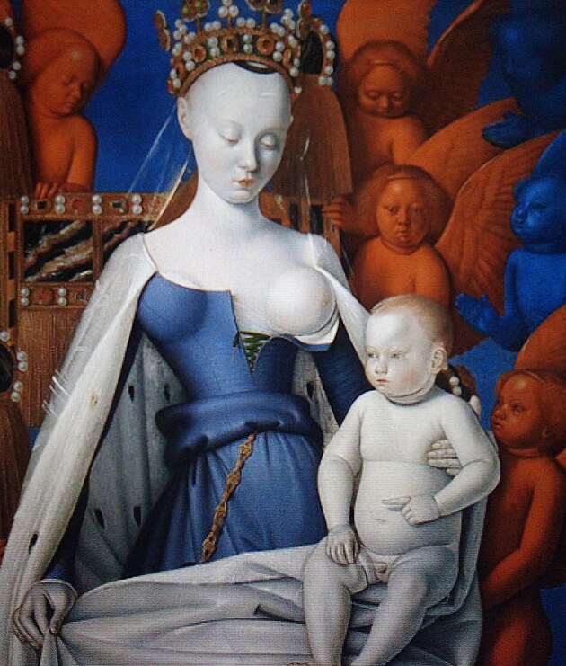 Agnes byla i mzou. Zde na deskovm obraze Jeana Fouqueta jako "Panna s dtetem obklopen andly"