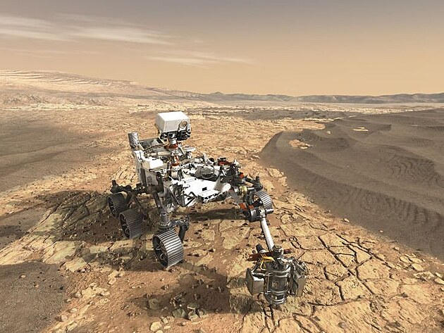 2021 - rover Perseverance na Marsu - ilustrace.