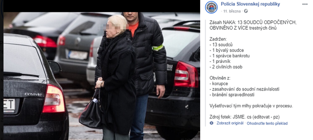 Policie na Slovensku zatkla u 13 soudc a mnoh dal dve vysoce postaven ednky. https://www.facebook.com/policiaslovakia/photos/a.1522428691120681/3178615185502015/