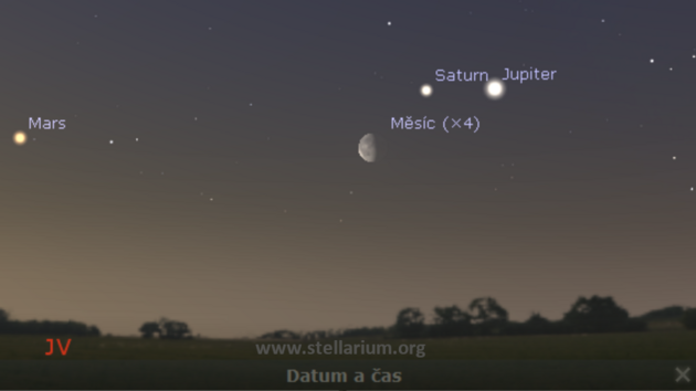 13. 5. 2020 - Msc u Jupiteru, Saturnu a Marsu rno na jihovchod.