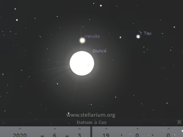 3. 6. 2020 - Doln konjunkce Venue se Sluncem.