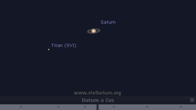 5. 7. 2020 - Saturn s nejvtm a nejjasnjm ze svch Msc - Titanem - pozorovatelnm v tto pozici dalekohledem okolo 23. hodiny.