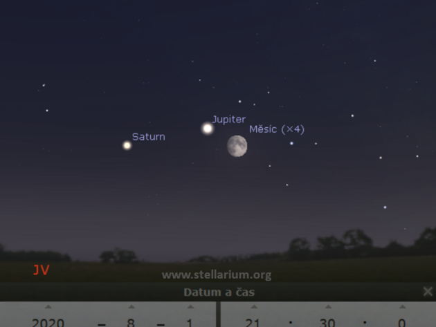 1. 8. 2020 - veern setkn Msce, Jupiteru a Saturnu.