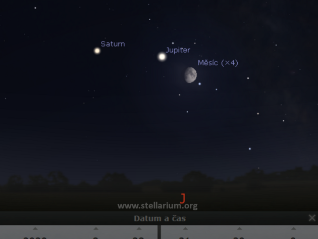 28. 8. 2020 - druh srpnov setkn Msce s Jupiterem a Saturnem.