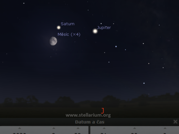 29. 8. 2020 - druh srpnov setkn Msce s Jupiterem a Saturnem.
