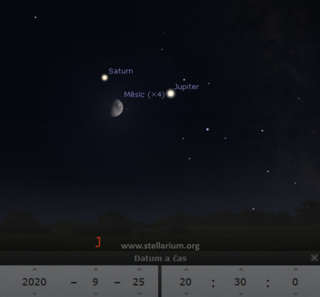 25. 9. 2020 - Msc v konjunkci s Jupiterem a Saturnem.