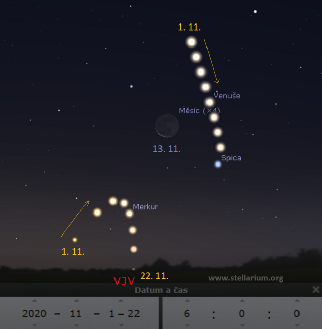 1. - 22. 11. 2020 - Merkur, Venue, Msc a Spica na rann obloze.