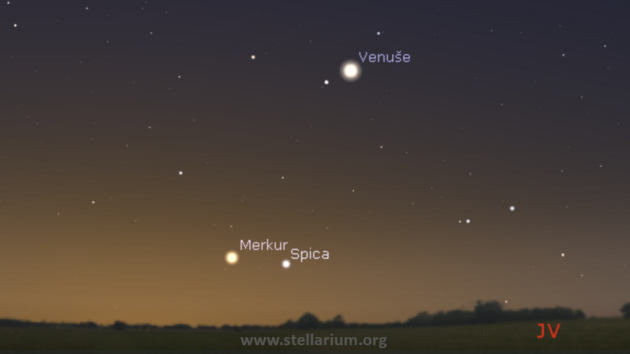 4. 11. 2020 - Merkur v konjunkci s hvzdou Spikou spolu s Jitenkou na rann obloze.