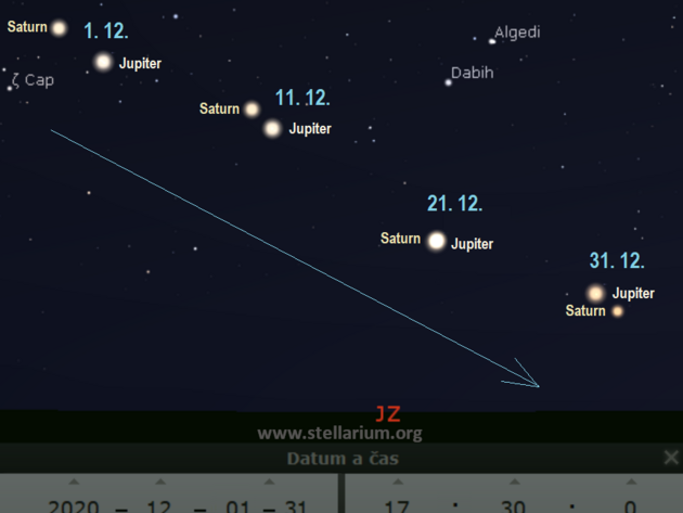 21. 12. 2020 - hvzda betlmsk - velk konjunkce Jupiteru se Saturnem v souhvzd Kozoroha.