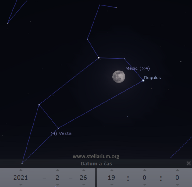 26. 2. 2021 - Msc blc se do plku v souhvzd Lva u jasn hvzdy Regulus.