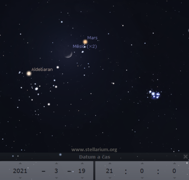 19. 3. 2021 - dorstajc Msc mezi Aldebaranem a Marsem.