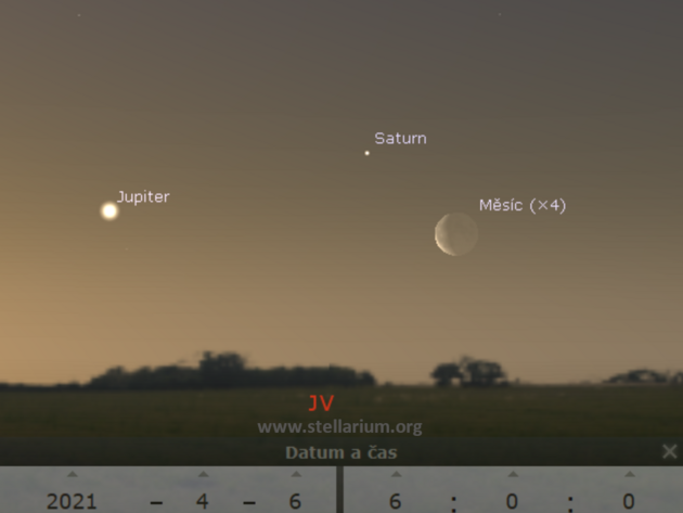 6. a 7. 4. 2021 - Msc v blzkosti Saturnu a Jupiteru na svtl rann obloze.