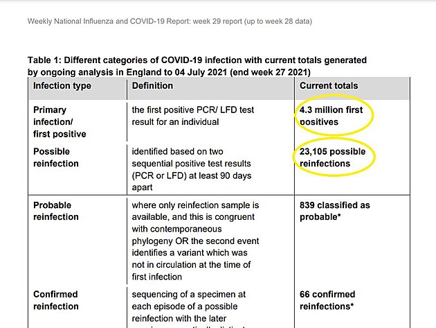 Dle dat Public Health England se v  Britnii vyskytlo jen 23 tisc reinfekc.