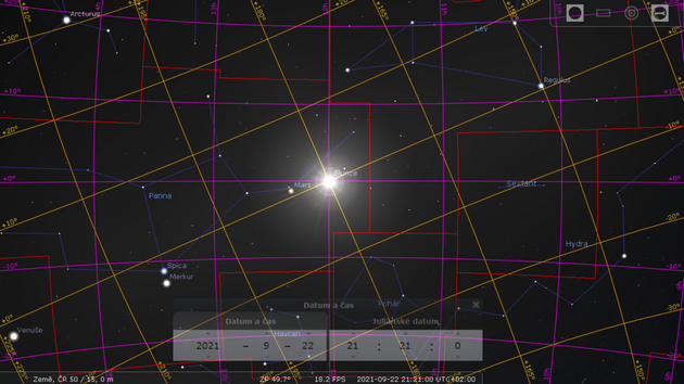 22. 9. 2021 - ve 21:21 se Slunce ocit na prseku nebeskho rovnku a ekliptiky - nastv podzimn rovnodennost.