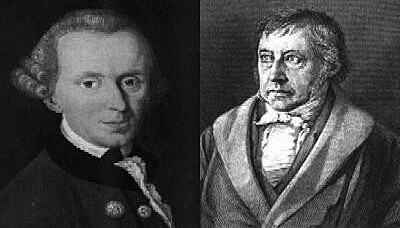 Vlevo Kant, vpravo Hegel.