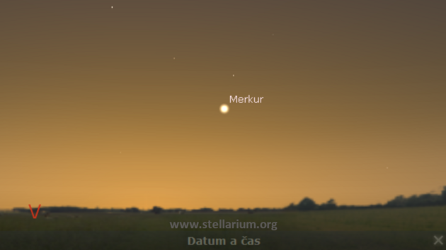 25. 10. 2021 - Merkur v nejvt zpadn elongaci (nejvt hlov vzdlenosti od Slunce, 18). Planeta bude pozorovateln rno nad vchodnm obzorem na konci jna a na zatku listopadu.