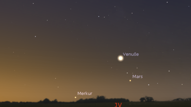 16. 2. 2022 - Venue v konjunkci s Marsem. Merkur nzko nad obzorem bude ve skutenosti nepozorovateln.