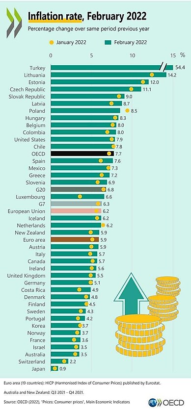 Mra inflace v R je v mezinrodnm srovnn velmi vysok. V tabulce nicmn chyb nkter stty, kter trp vraznjm rstem cen ne R - napklad Rusko, kter m aktuln meziron inflaci nad 15 procenty a kter za rok 2022 peshne 25 procent a mo