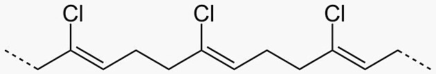 Obrzek: Struktura linern polymerizovan molekuly neoprenu. Zdroj: NEUROtiker, Public domain, Wikimedia Commons, https://upload.wikimedia.org/wikipedia/commons/5/5a/Polychloropren.svg