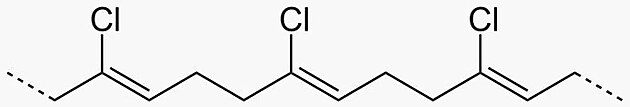 Obr�zek: Struktura line�rn� polymerizovan� molekuly neoprenu. Zdroj: NEUROtiker, Public domain, Wikimedia Commons, https://upload.wikimedia.org/wikipedia/commons/5/5a/Polychloropren.svg