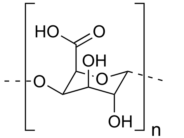 Obrzek: Chemick struktura kyseliny pektinov (kyselina polygalakturonov, poly(1,4-?-D-galakturont), kyselina ?-D-polygalakturonov, pektt). Zdroj: Ed ( Edgar181), CC0, Wikimedia Commons, https://upload.wikimedia.org/wikipedia/commons/6/6f/Pectic_acid