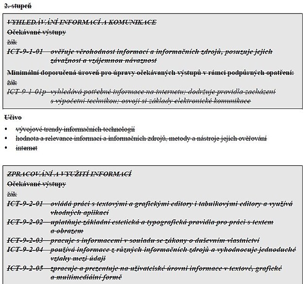 Rmcov vzdlvac program pro zkladn vzdlvn - vykrtnut povinn oekvan vstupy z ICT...