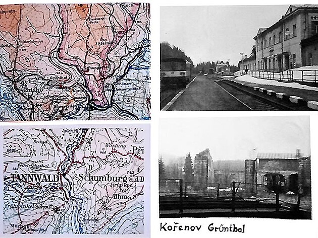 stanice Koenov (v pozad ndra Pruskch drah) a mapa Krkono z potku 20. stol  - tedy piblin z obdob - kdy ozubnicov eleznice  byla zprovoznna