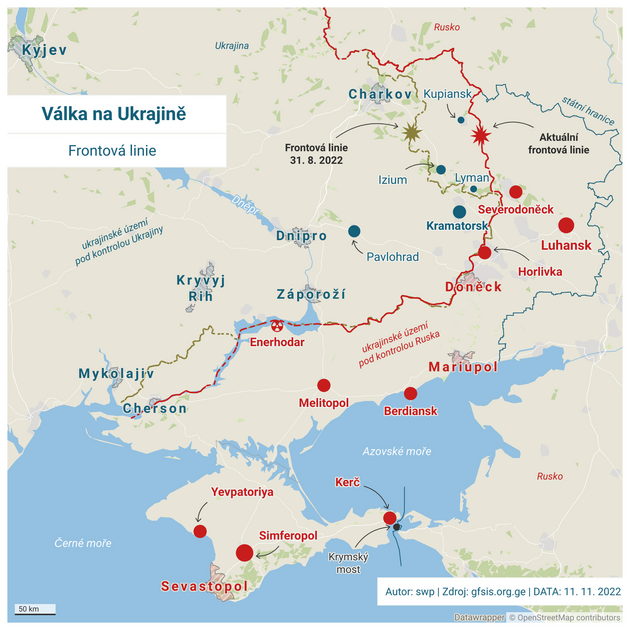 Mapa boj na Ukrajin z 11. 11. 2022
