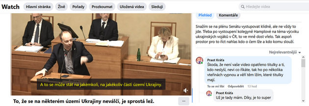 Video pana sentora Vclava Lsky bylo titulky opateno.
