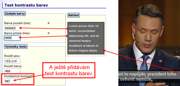 test kontrastu barvy podkladu  a psma