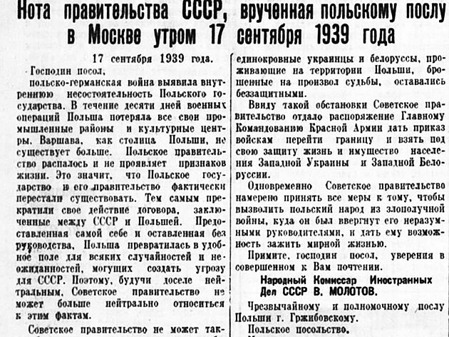 N�ta p�edan� polsk�mu velvyslanci v roce 1939