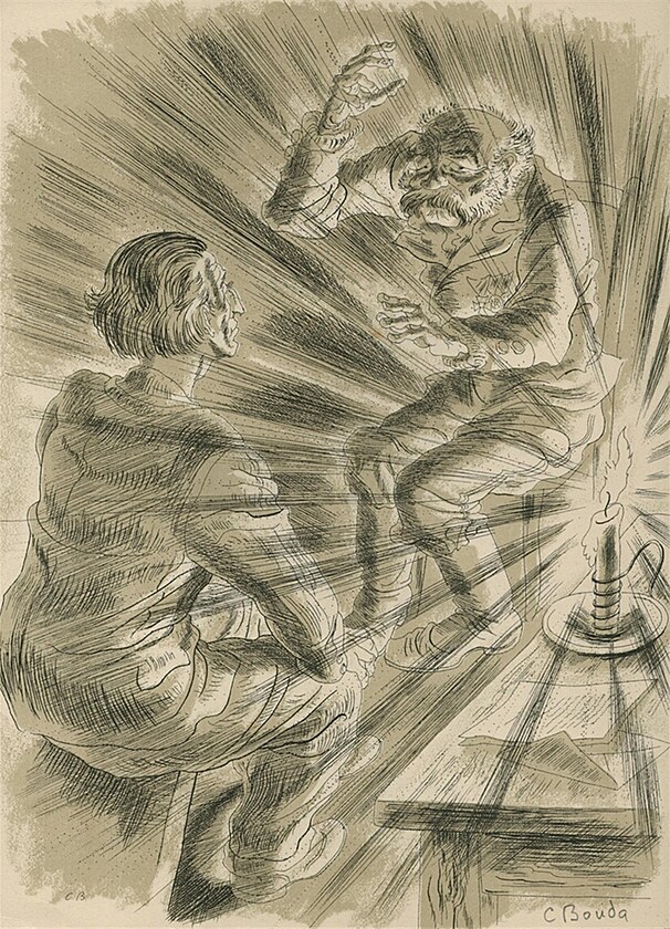 Cyril Bouda, Rozhovor pi svce, litografie,19 x 26,5 cm